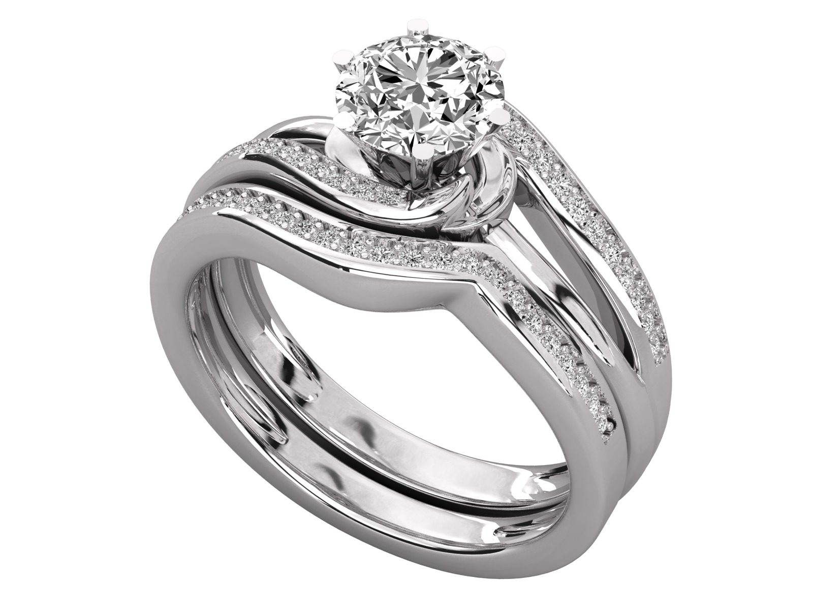 Round Solitaire With Twisted Band Wedding Ring Sets 3D print model_10