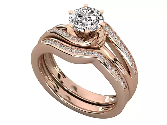 Round Solitaire With Twisted Band Wedding Ring Sets 3D print model