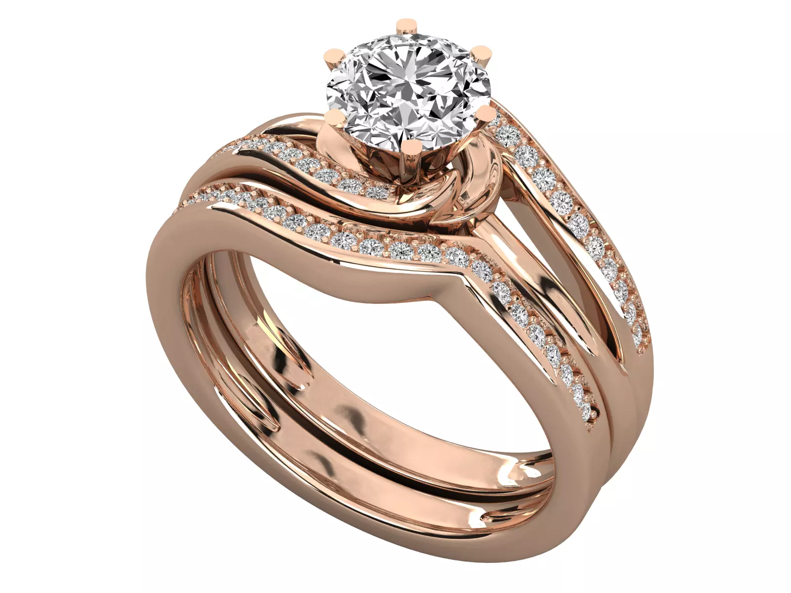 Round Solitaire With Twisted Band Wedding Ring Sets 3D print model_0
