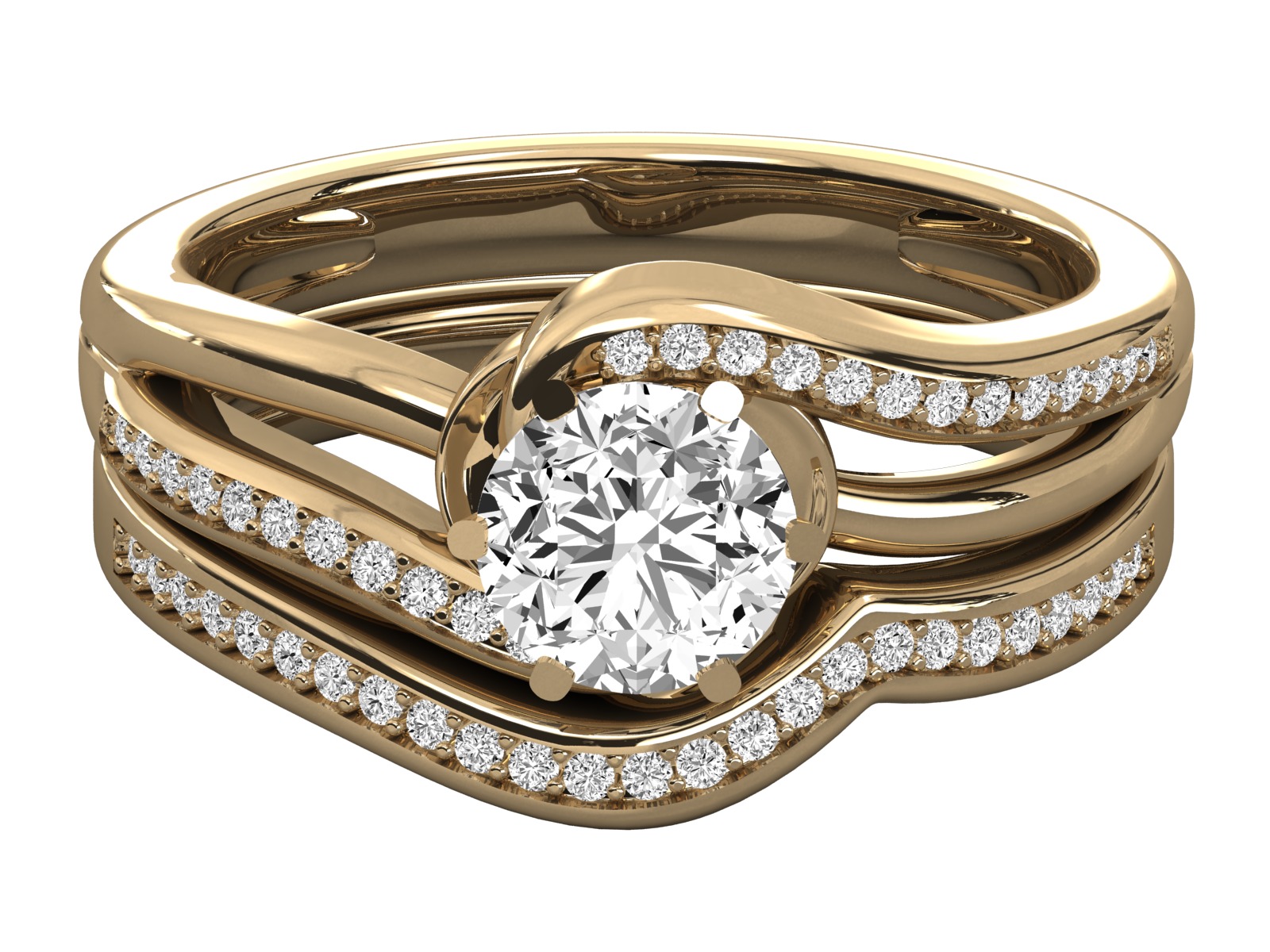 Round Solitaire With Twisted Band Wedding Ring Sets 3D print model_18