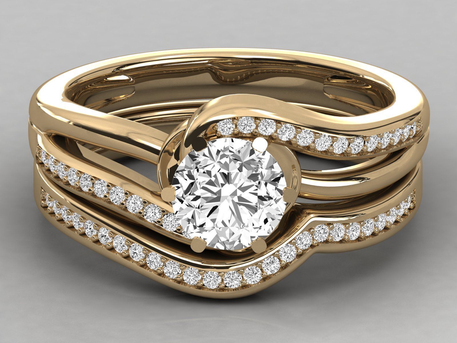 Round Solitaire With Twisted Band Wedding Ring Sets 3D print model_17