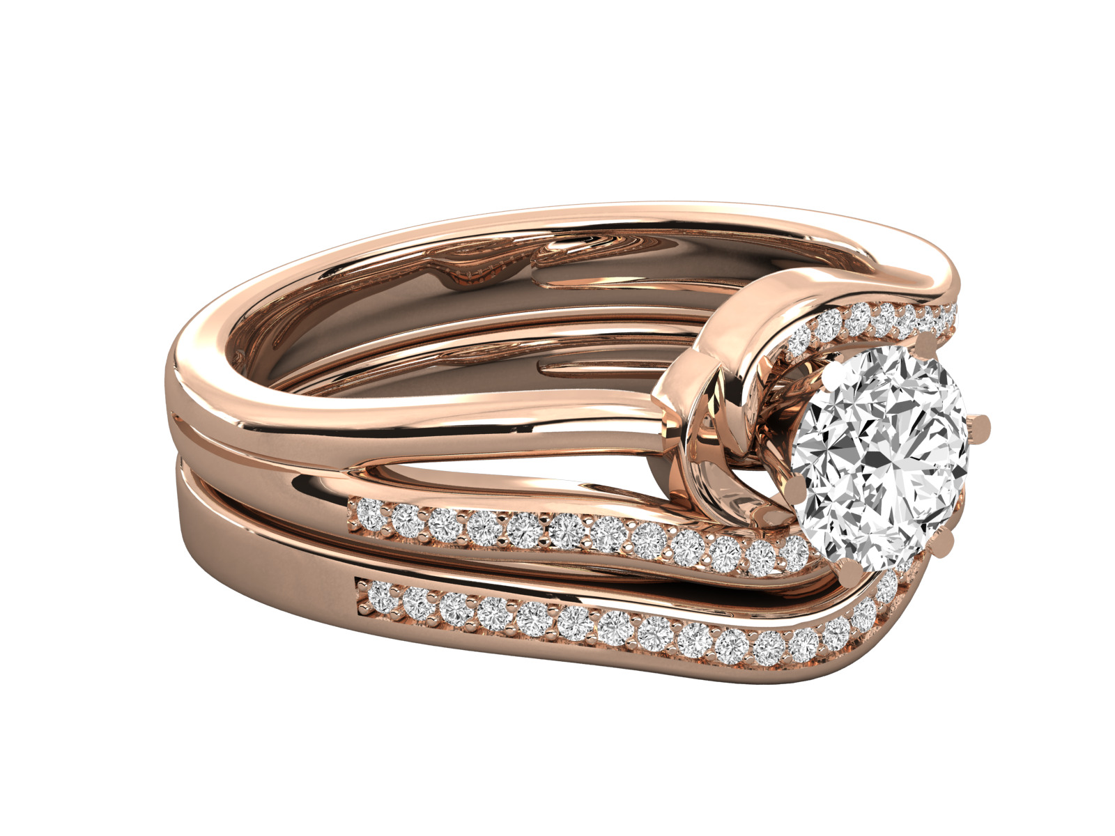 Round Solitaire With Twisted Band Wedding Ring Sets 3D print model_2