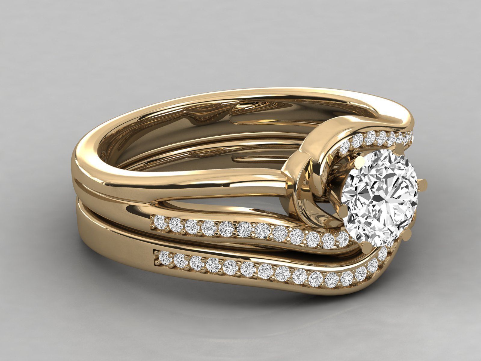 Round Solitaire With Twisted Band Wedding Ring Sets 3D print model_13