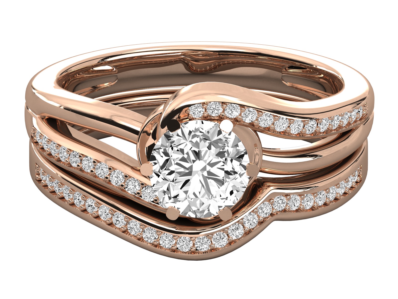 Round Solitaire With Twisted Band Wedding Ring Sets 3D print model_5