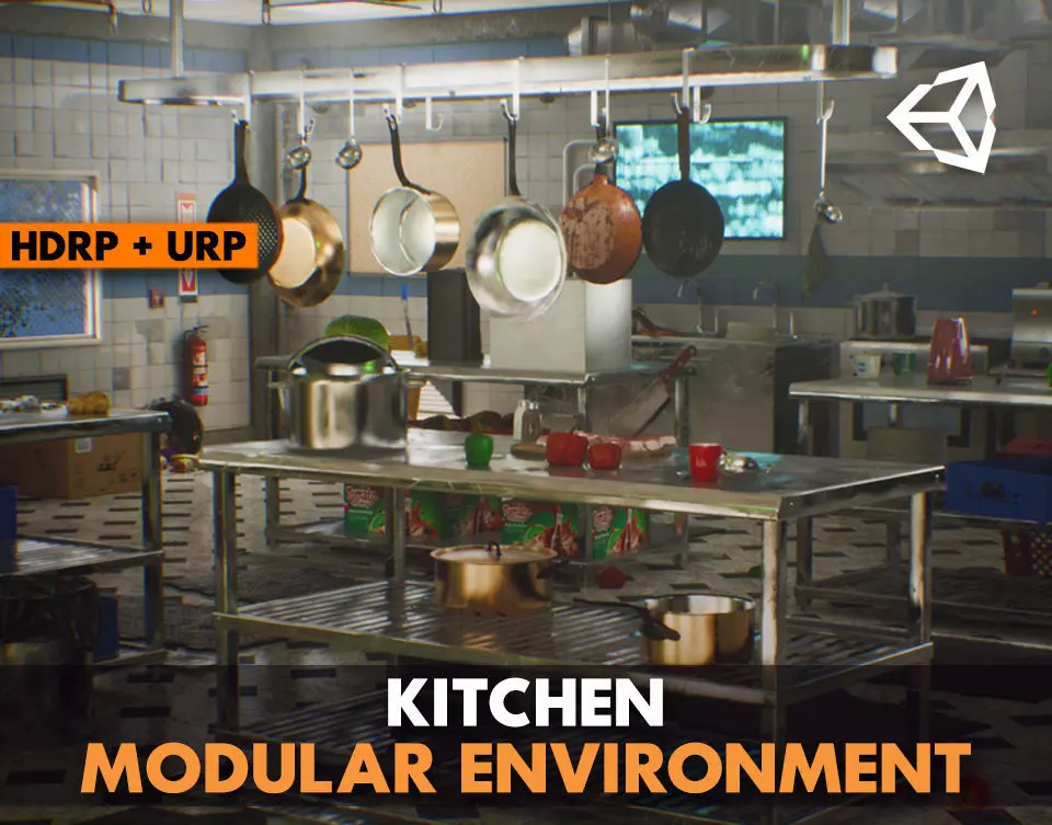 Restaurant Kitchen MODULAR - UNITY --Hdrp-Urp-- Low-poly 3D model_0