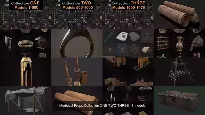 Medieval Props Collection ONE TWO THREE 3D Model Pack 2