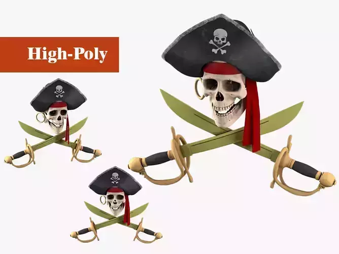 pirate skull  high-poly 3D model
