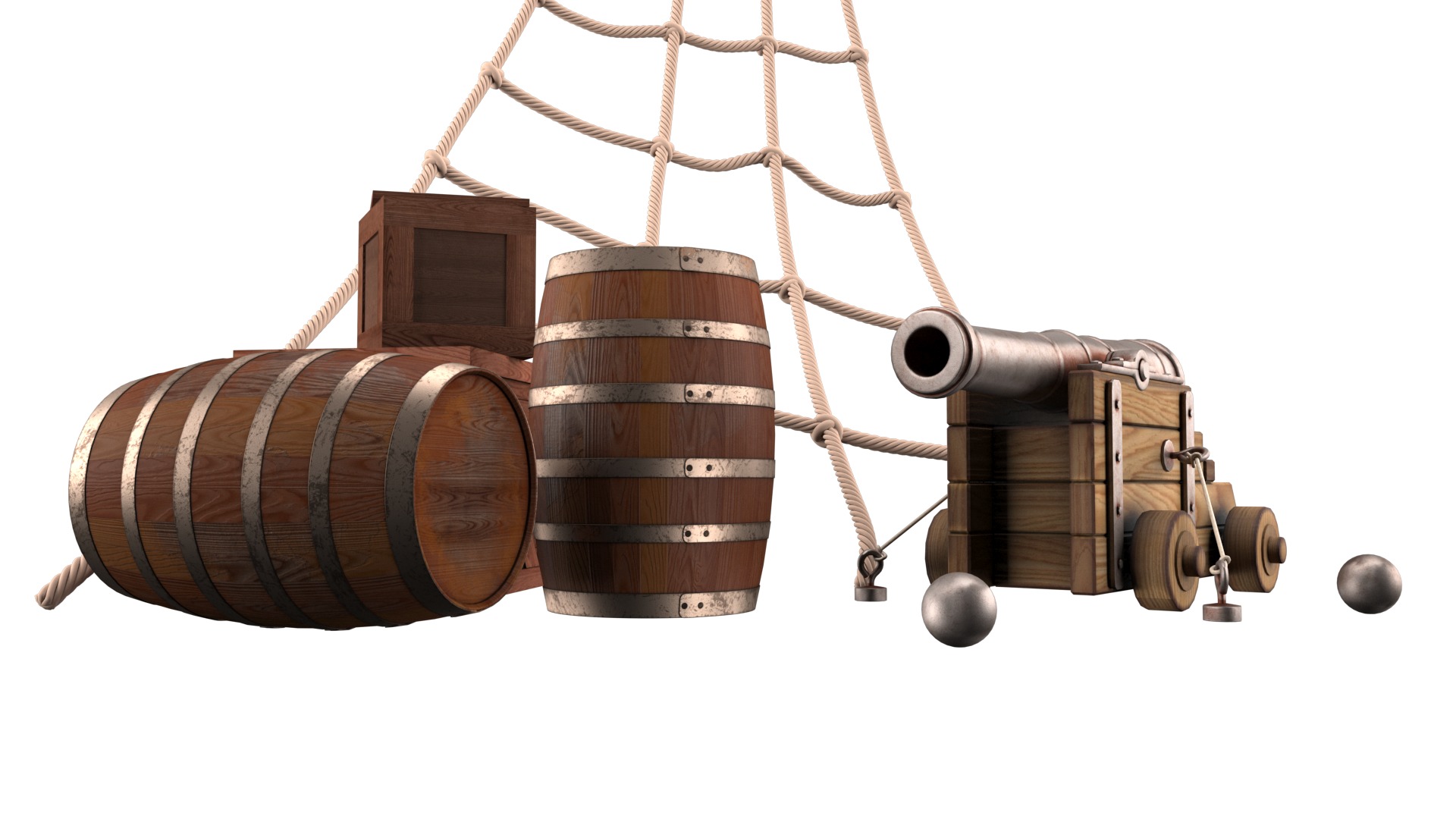 pirate cannon barrels and boxes  high-poly 3D model_4