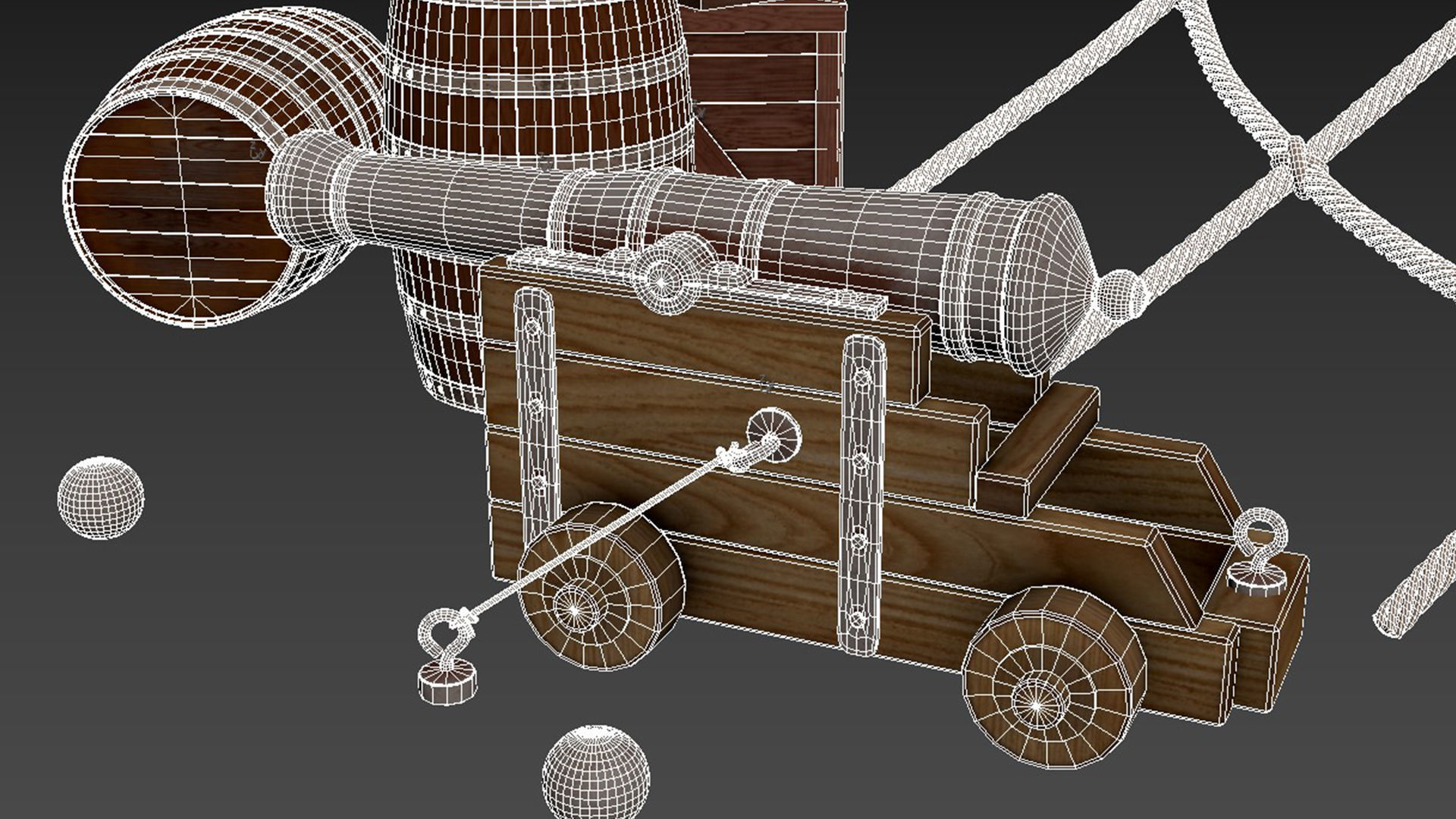 pirate cannon barrels and boxes  high-poly 3D model_15