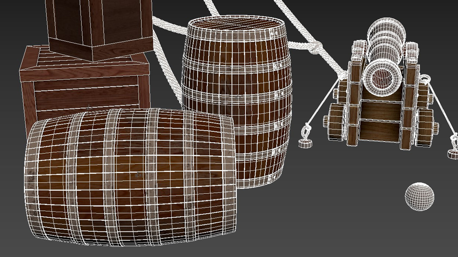 pirate cannon barrels and boxes  high-poly 3D model_14