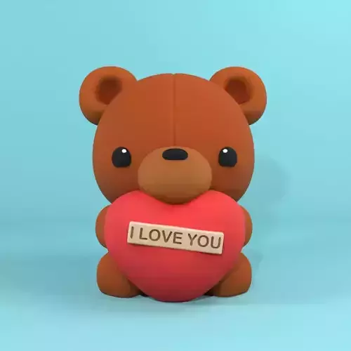 Valentines day bear with heart 3D print model