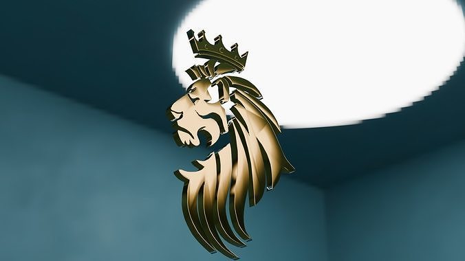 Lion Head Logo with Crown 3D Model Low-poly 3D model