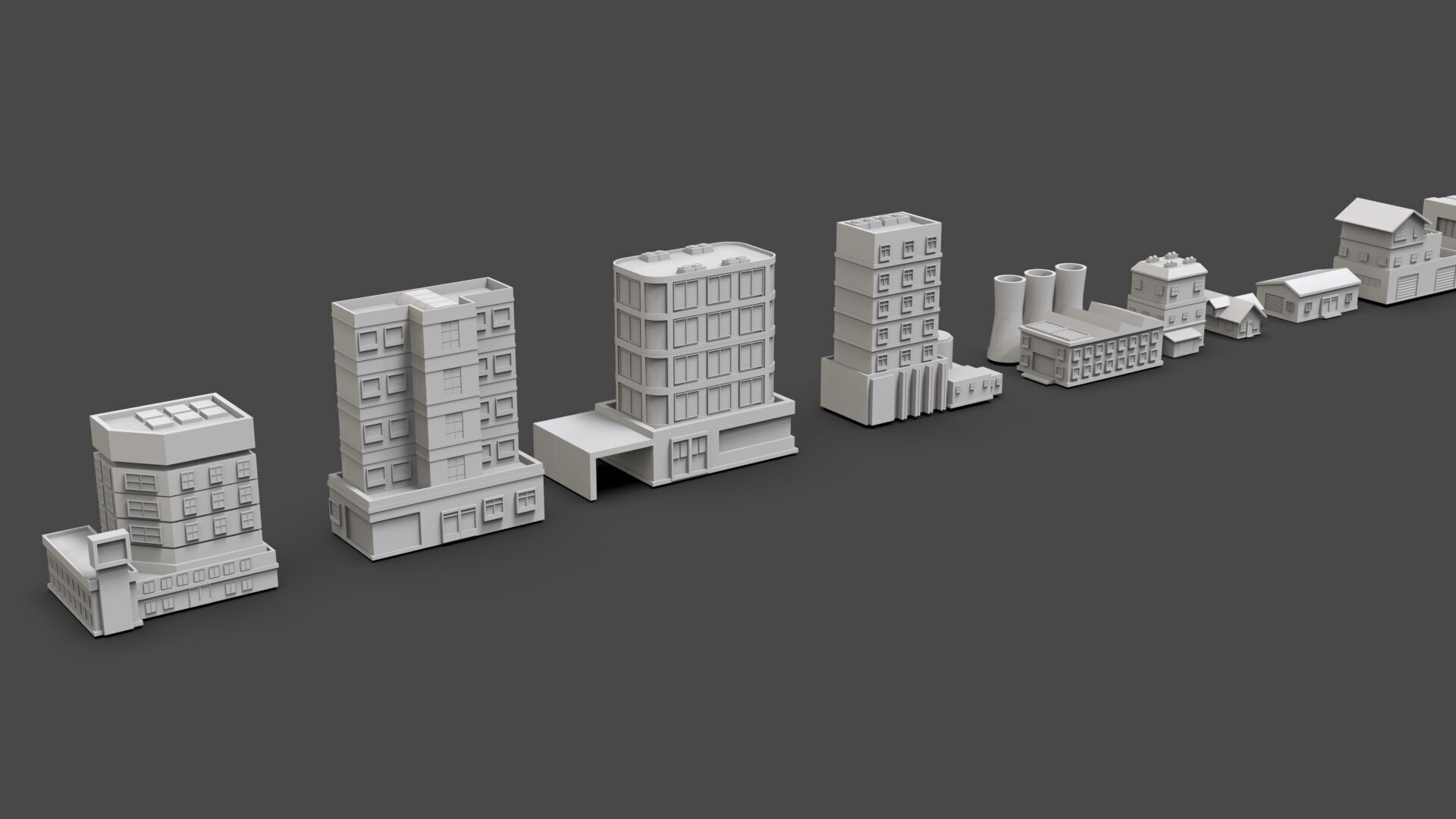 Low Poly City Buildings Pack Of 210 - Game Ready - Untextured  3D model_27
