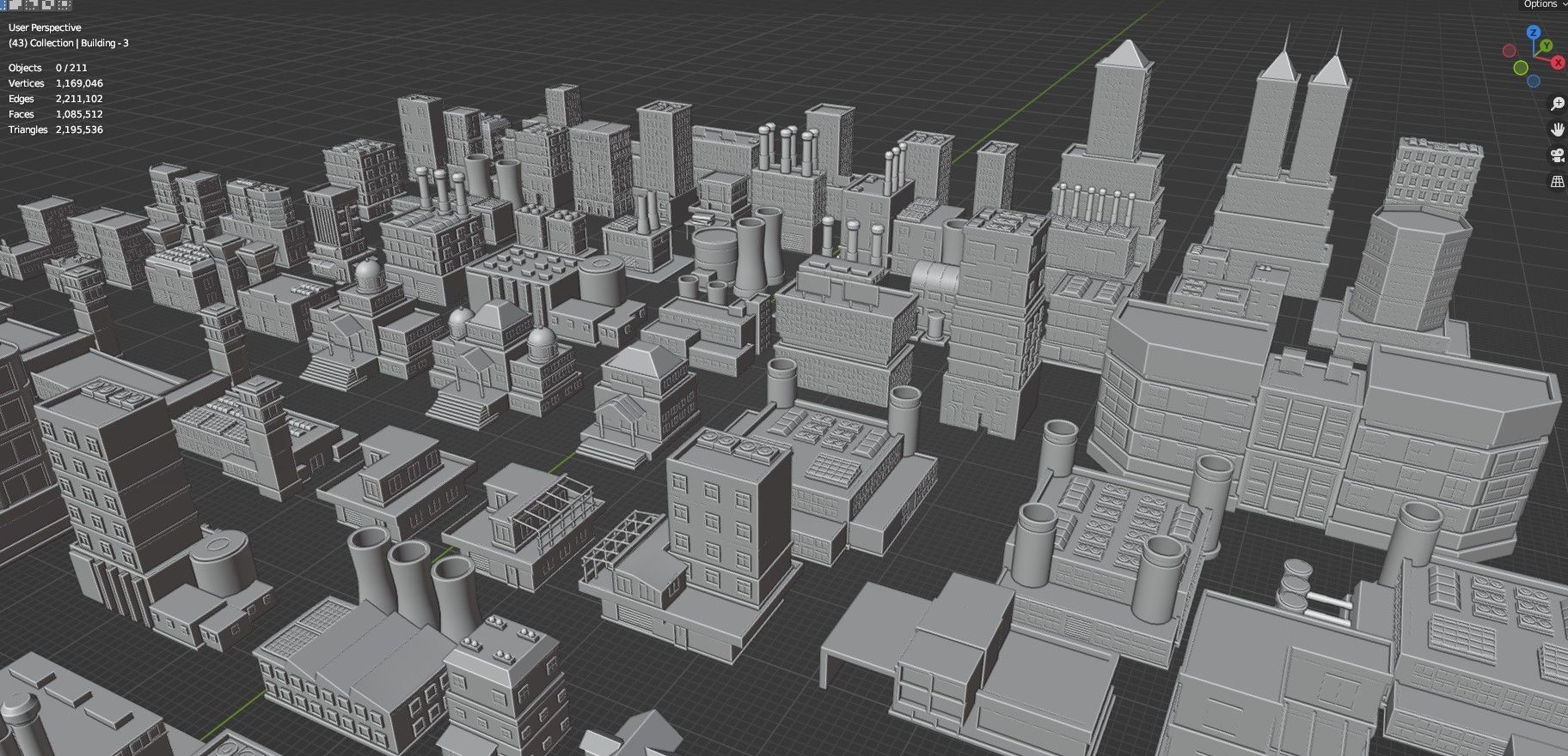 Low Poly City Buildings Pack Of 210 - Game Ready - Untextured  3D model_71
