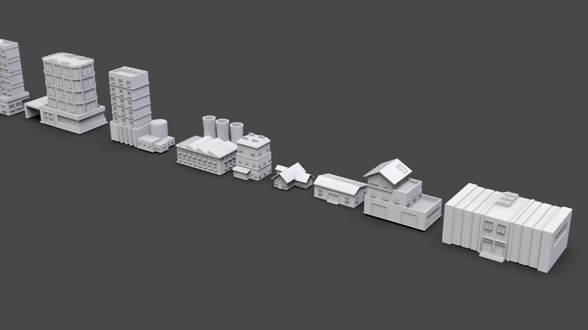 Low Poly City Buildings Pack Of 210 - Game Ready - Untextured  3D model_28