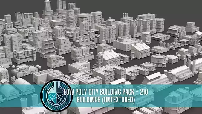 Low Poly City Buildings Pack Of 210 - Game Ready - Untextured  3D model