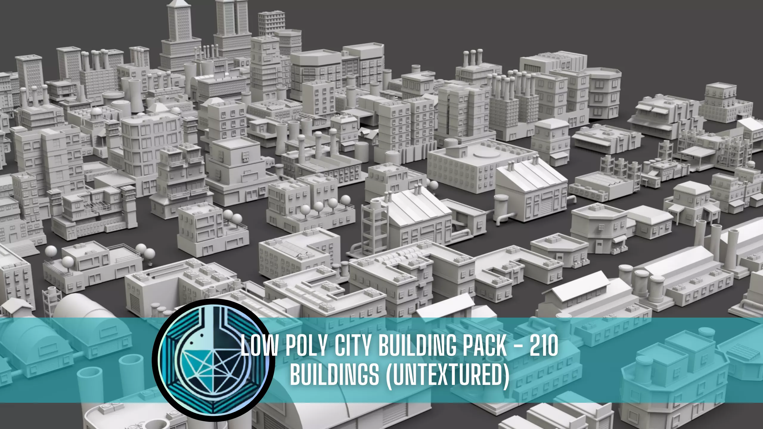 Low Poly City Buildings Pack Of 210 - Game Ready - Untextured  3D model_0