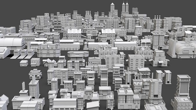 Low Poly City Buildings Pack Of 210 - Game Ready - Untextured  3D model 6