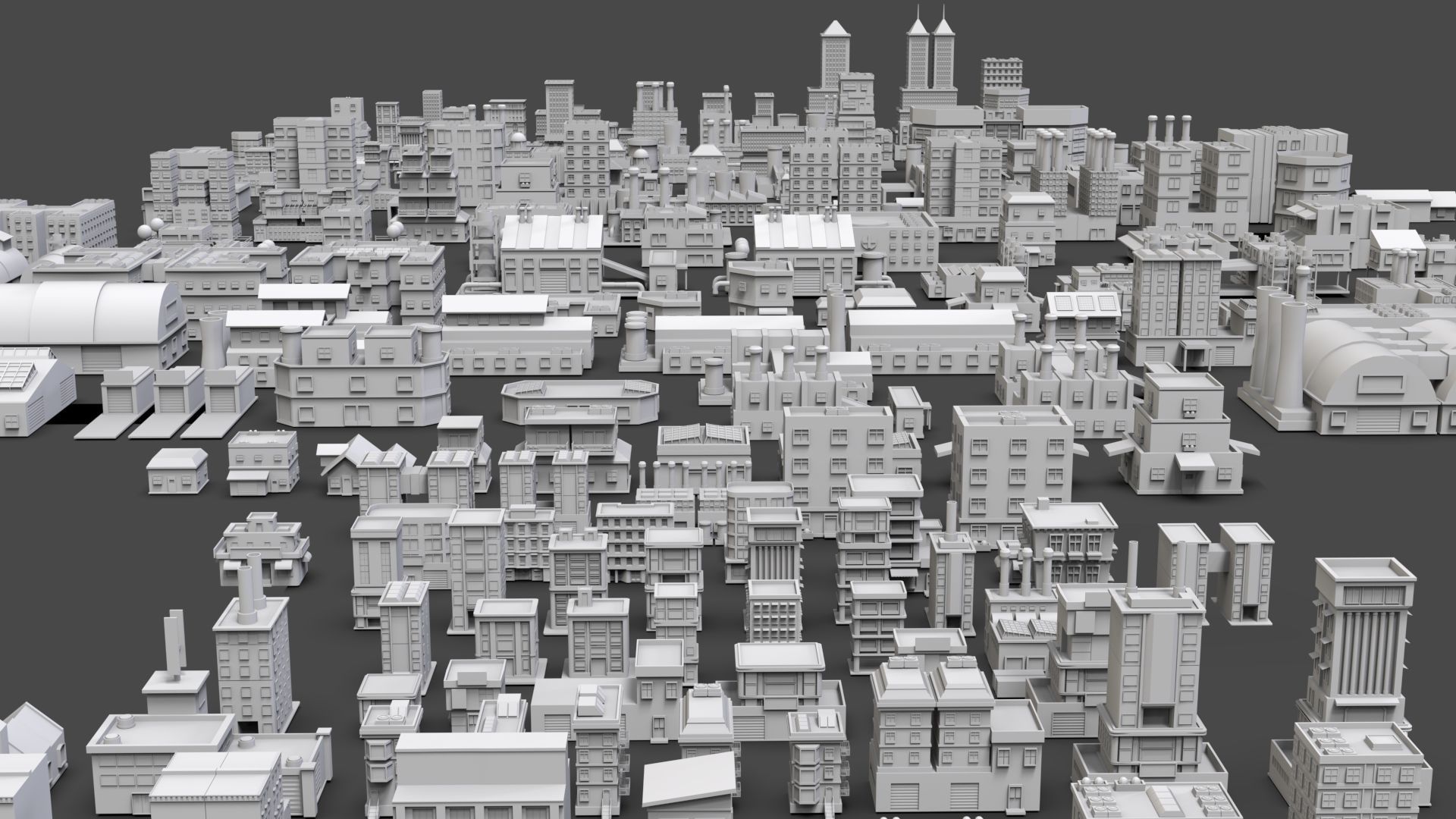 Low Poly City Buildings Pack Of 210 - Game Ready - Untextured  3D model_5