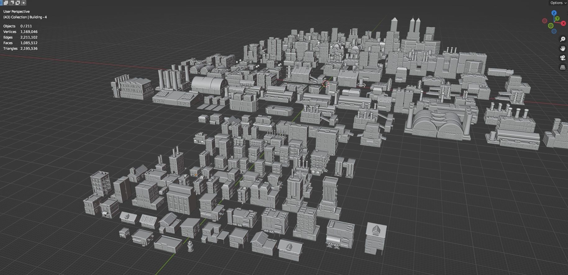 Low Poly City Buildings Pack Of 210 - Game Ready - Untextured  3D model_84