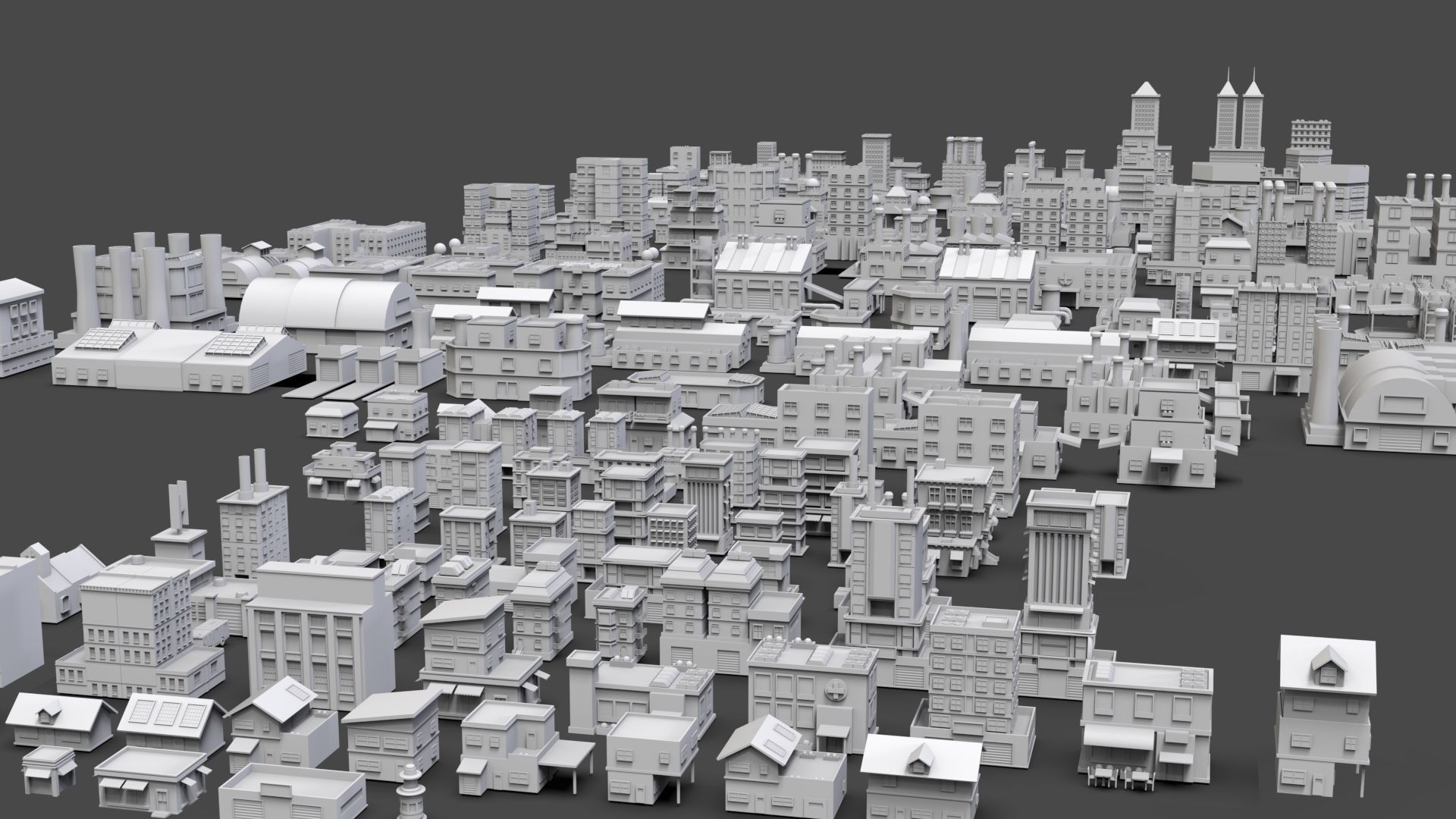 Low Poly City Buildings Pack Of 210 - Game Ready - Untextured  3D model_4