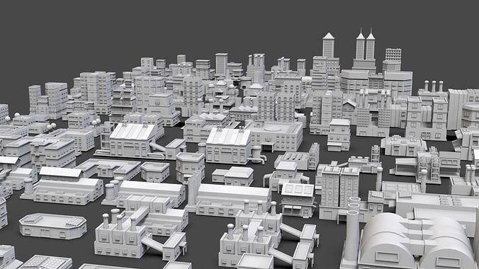 Low Poly City Buildings Pack Of 210 - Game Ready - Untextured  3D model 3