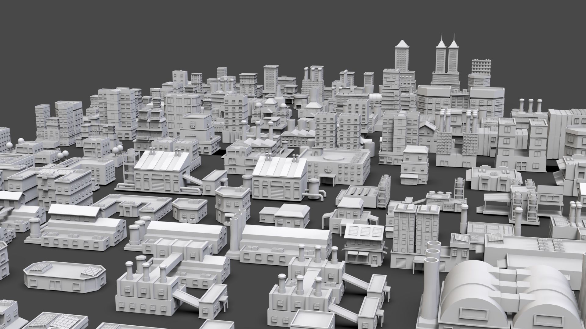 Low Poly City Buildings Pack Of 210 - Game Ready - Untextured  3D model_2