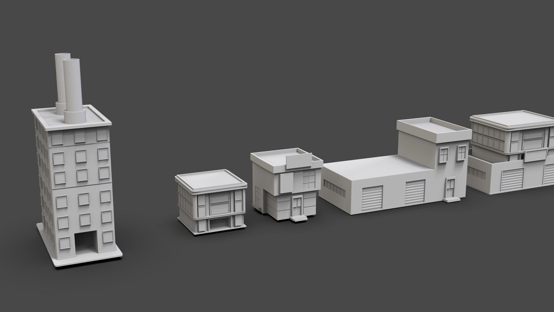 Low Poly City Buildings Pack Of 210 - Game Ready - Untextured  3D model_51