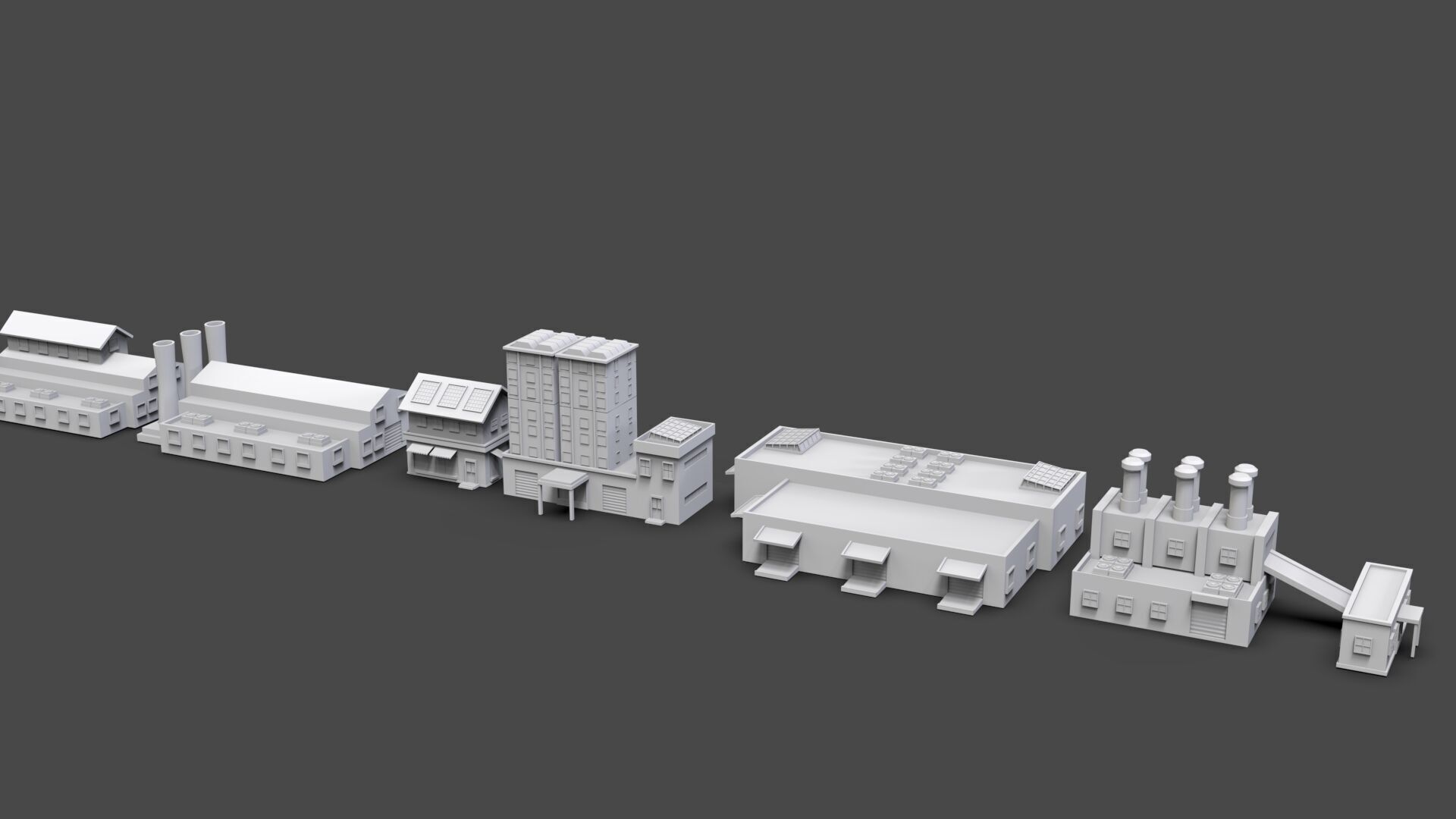 Low Poly City Buildings Pack Of 210 - Game Ready - Untextured  3D model_20