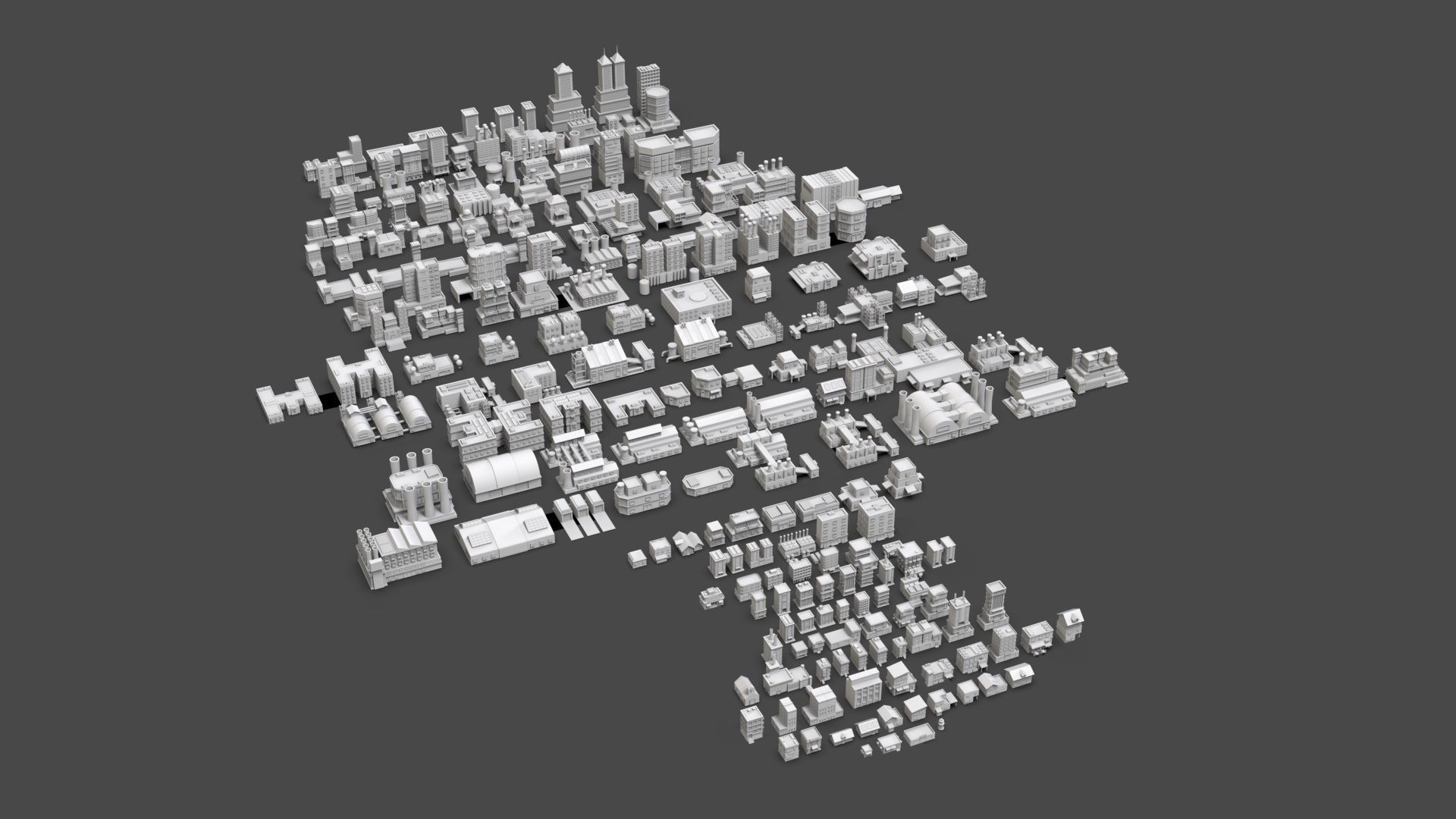 Low Poly City Buildings Pack Of 210 - Game Ready - Untextured  3D model_3