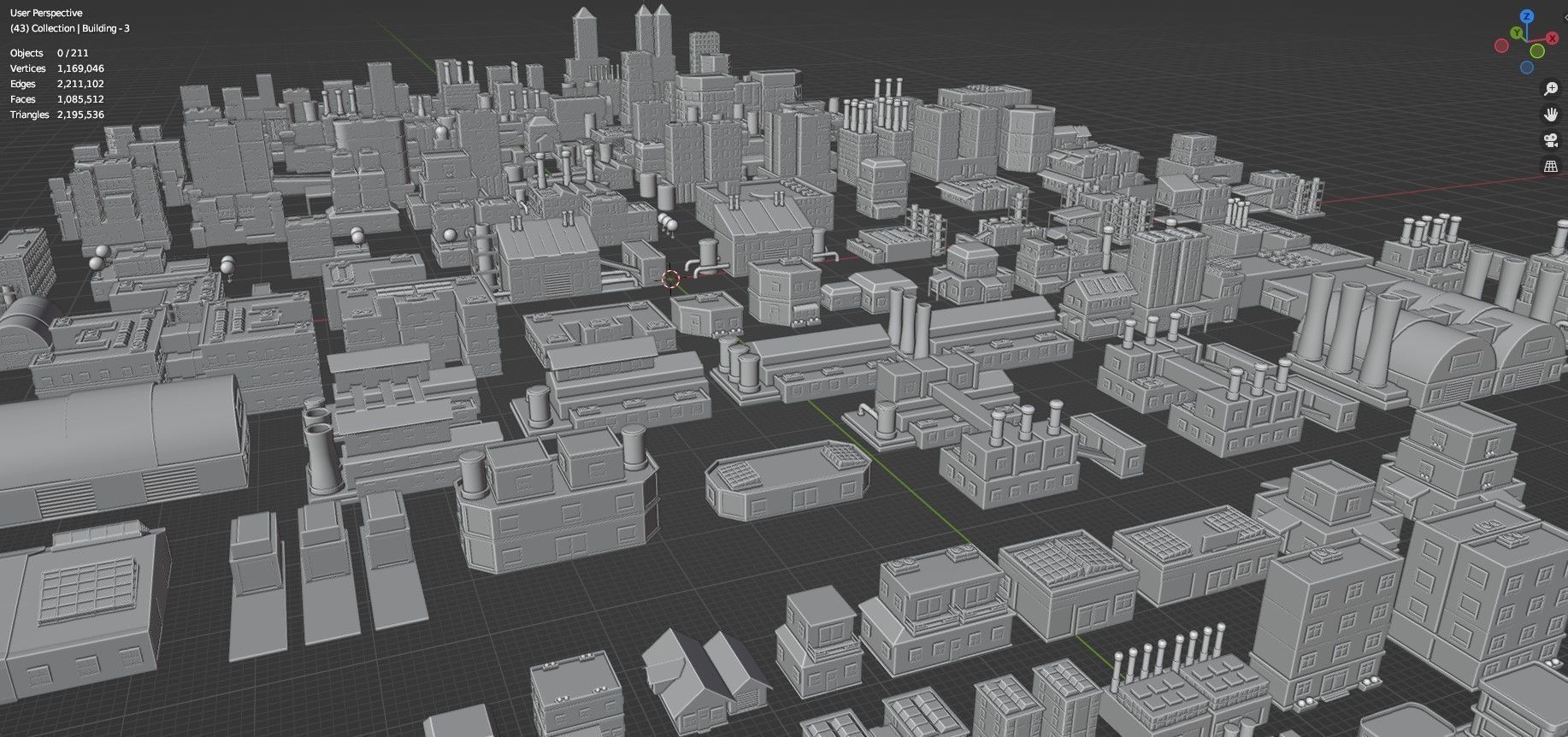 Low Poly City Buildings Pack Of 210 - Game Ready - Untextured  3D model_88