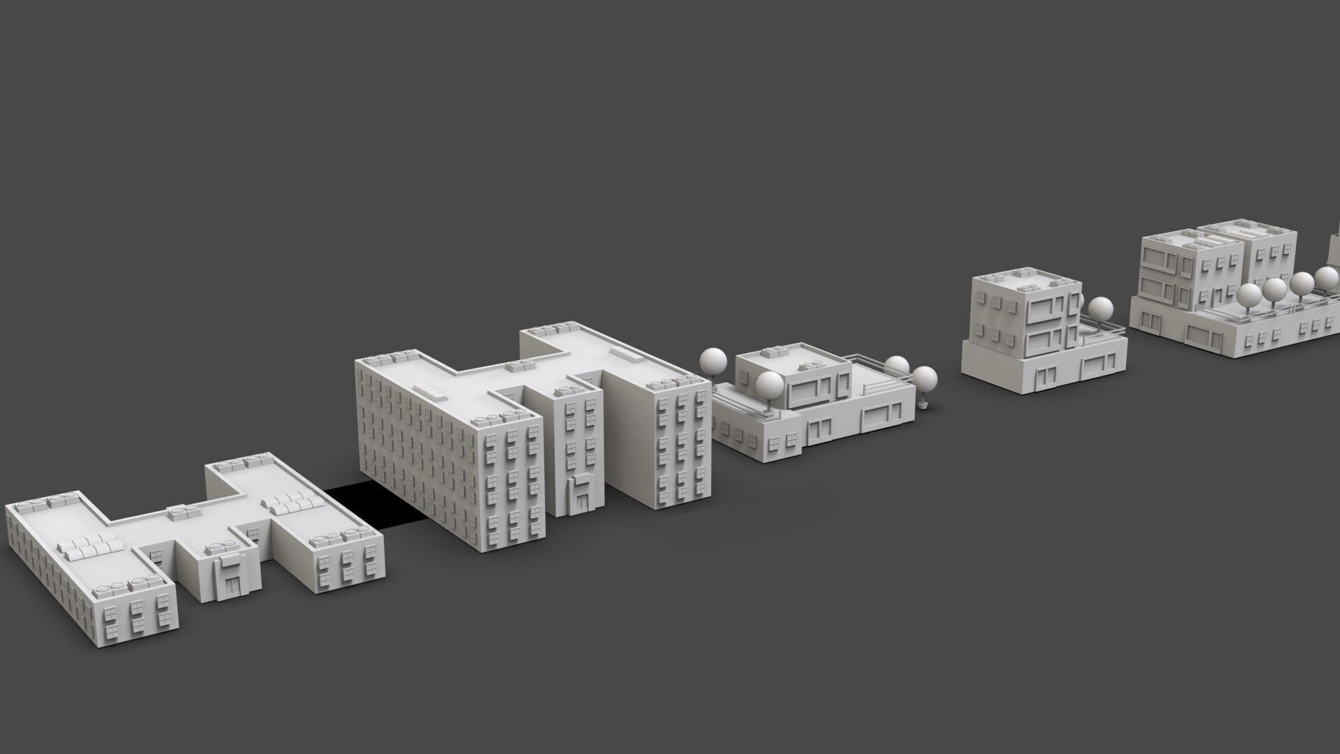 Low Poly City Buildings Pack Of 210 - Game Ready - Untextured  3D model_12