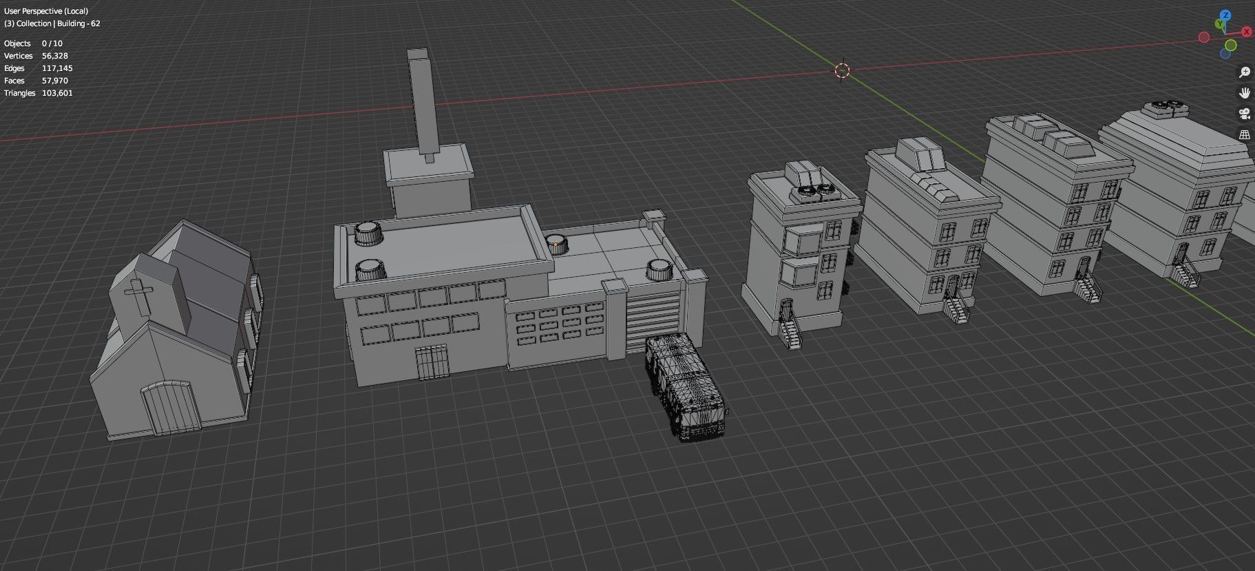 Low Poly City Buildings Pack Of 210 - Game Ready - Untextured  3D model_130