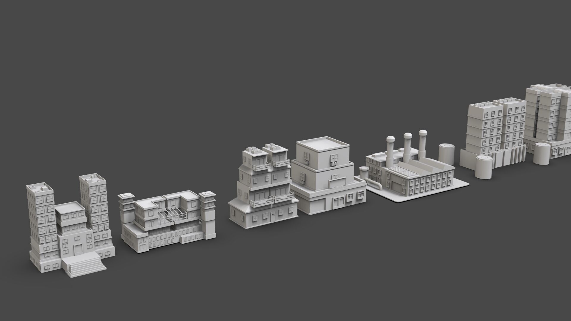 Low Poly City Buildings Pack Of 210 - Game Ready - Untextured  3D model_22