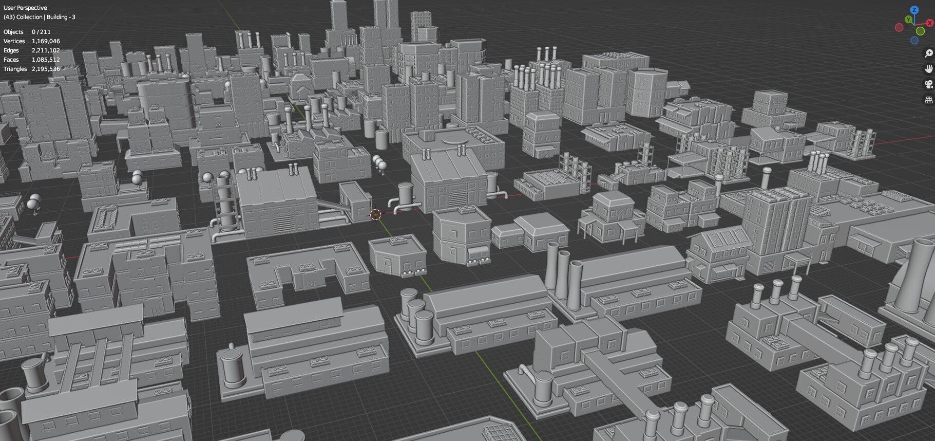 Low Poly City Buildings Pack Of 210 - Game Ready - Untextured  3D model_74
