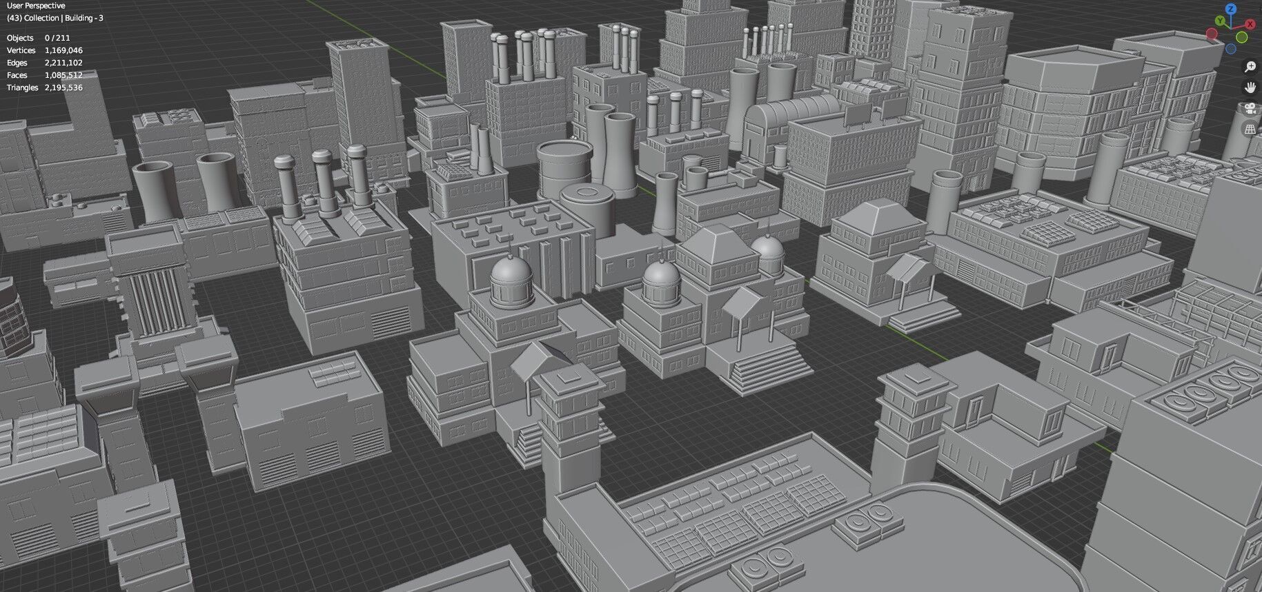 Low Poly City Buildings Pack Of 210 - Game Ready - Untextured  3D model_72