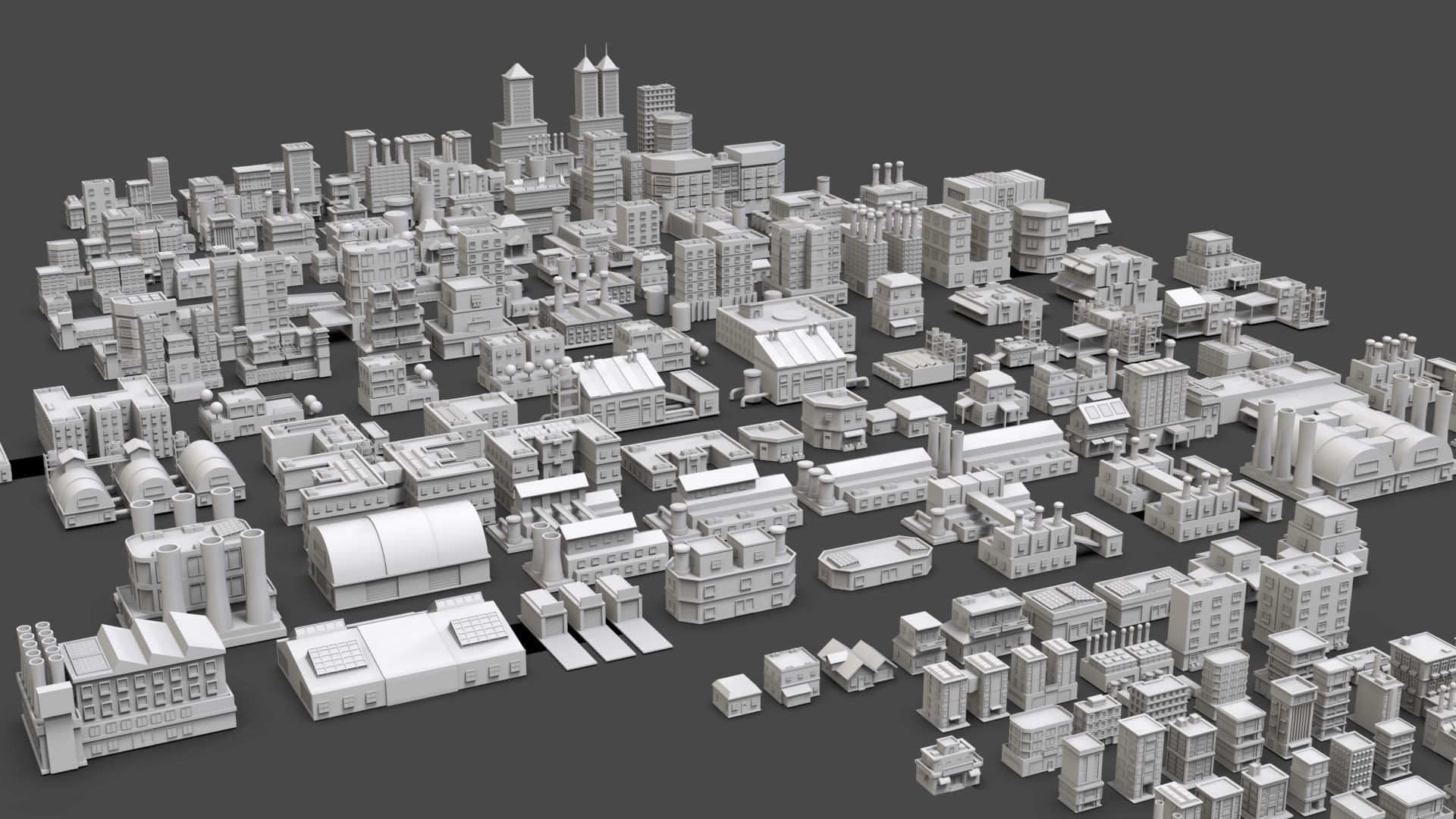 Low Poly City Buildings Pack Of 210 - Game Ready - Untextured  3D model_8