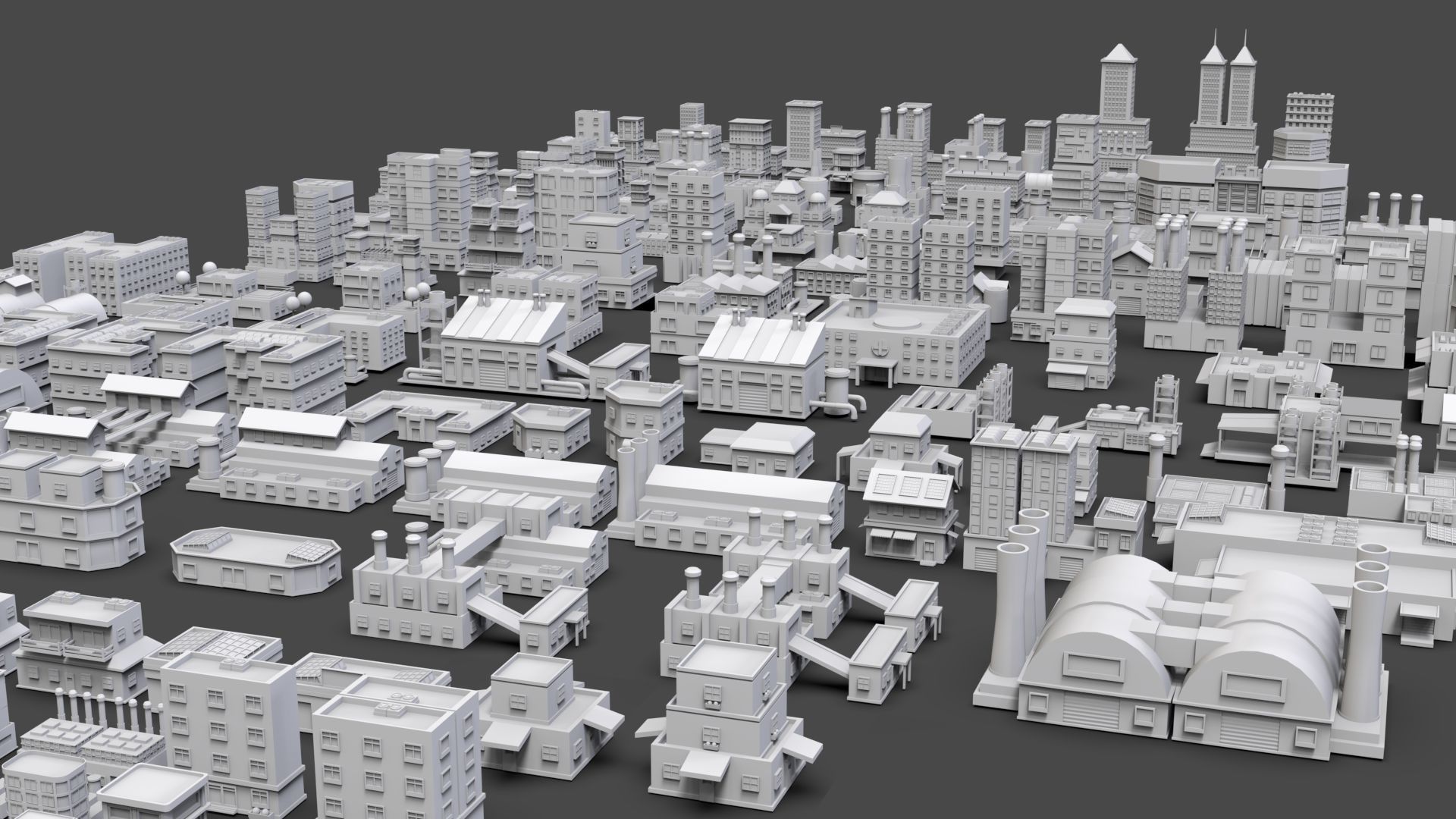 Low Poly City Buildings Pack Of 210 - Game Ready - Untextured  3D model_7
