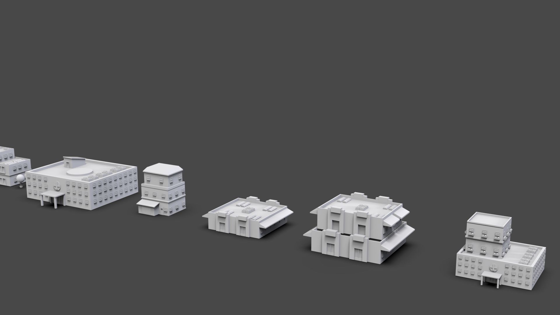 Low Poly City Buildings Pack Of 210 - Game Ready - Untextured  3D model_13