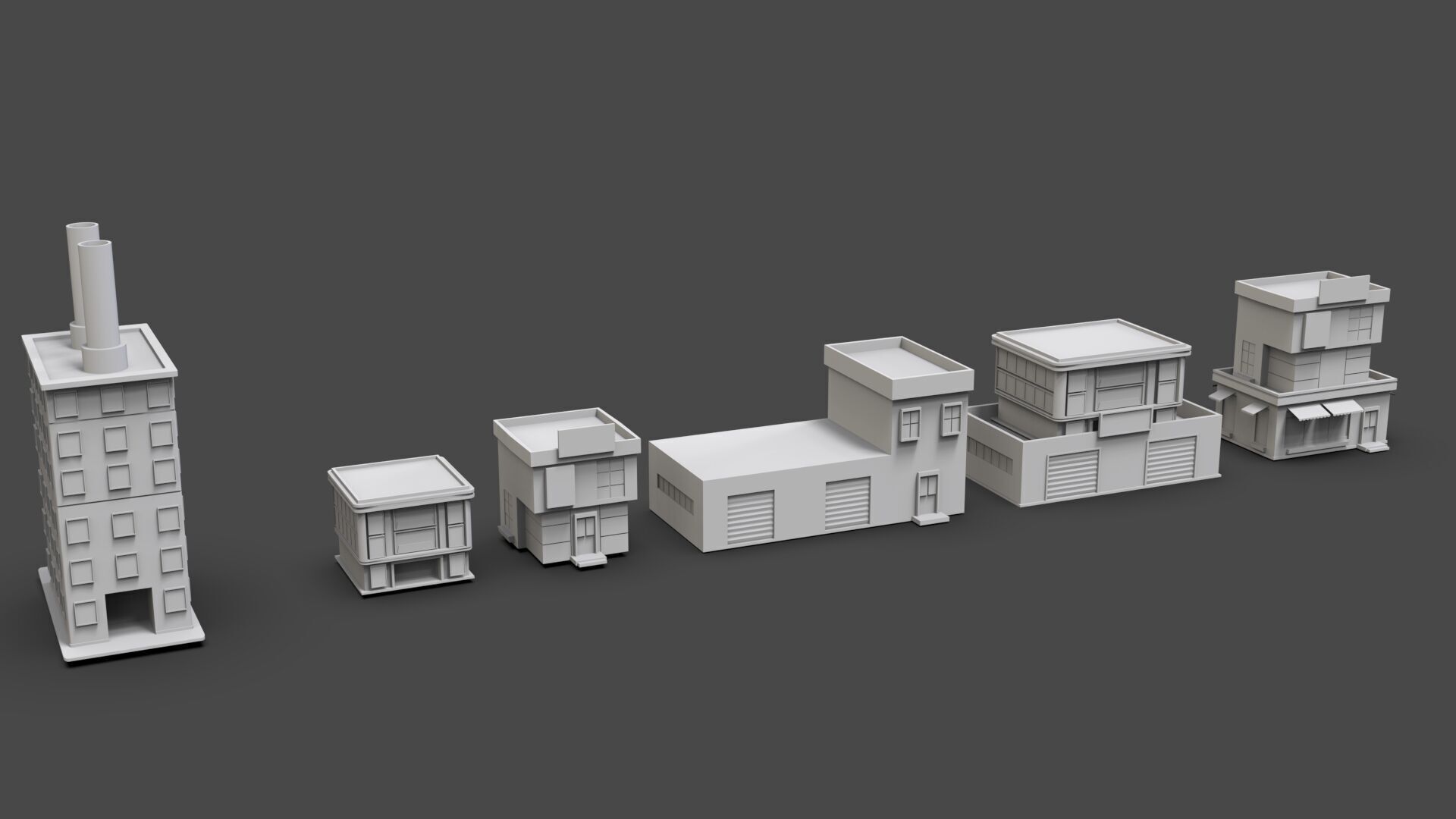 Low Poly City Buildings Pack Of 210 - Game Ready - Untextured  3D model_50