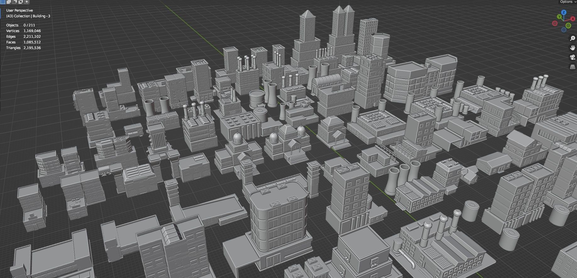Low Poly City Buildings Pack Of 210 - Game Ready - Untextured  3D model_70