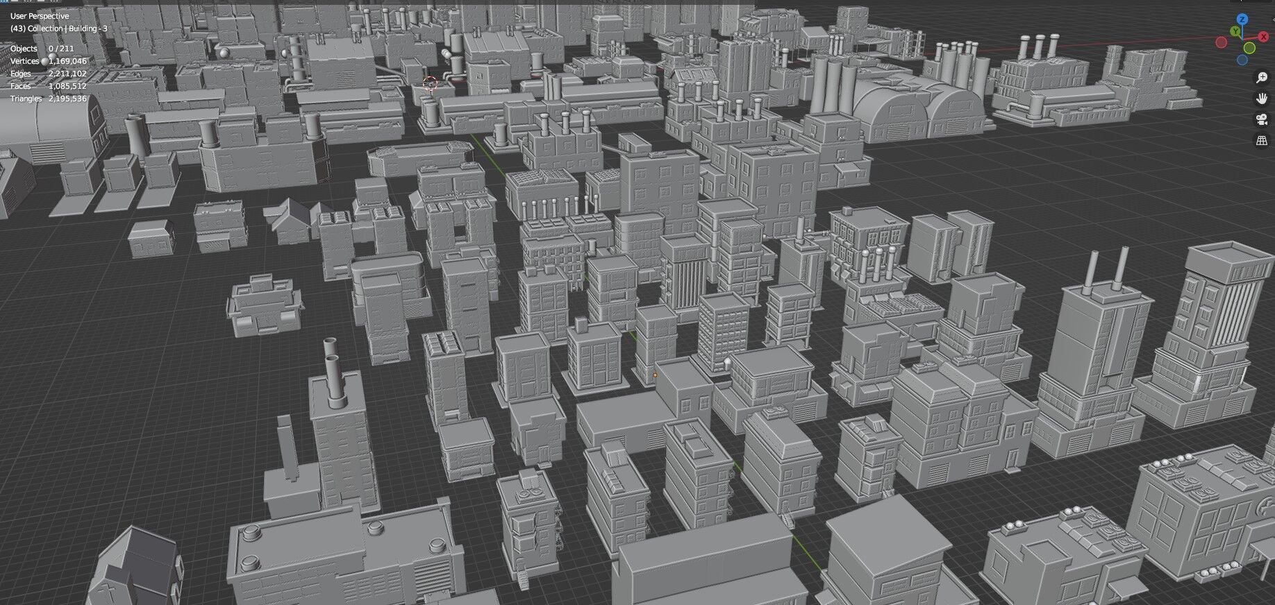 Low Poly City Buildings Pack Of 210 - Game Ready - Untextured  3D model_86