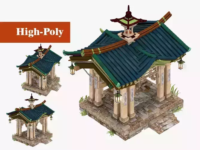 Japanese Pagoda 3D model  high-poly