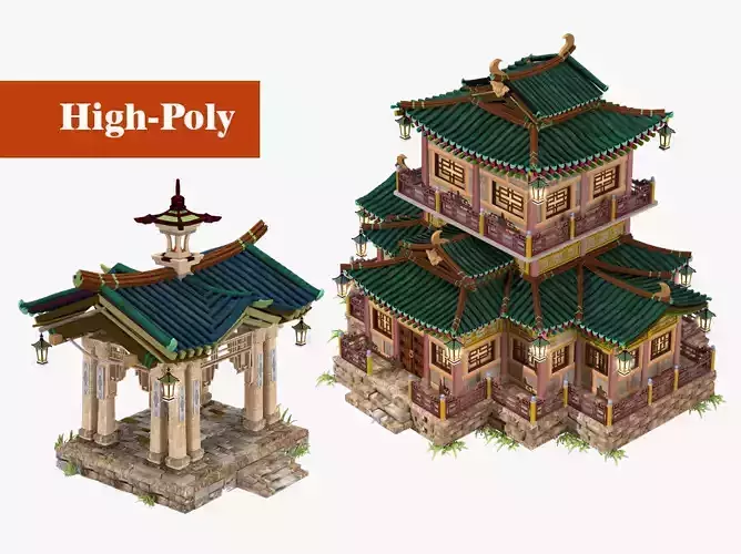 Japanese style house  Japanese Pagoda   high-poly 3D Model Collection