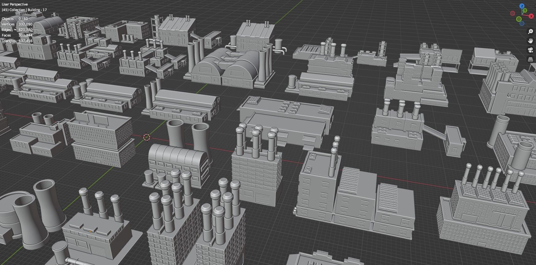 Low Poly Industrial Building Pack Of 60 -Game Ready -Untextured 3D model_43