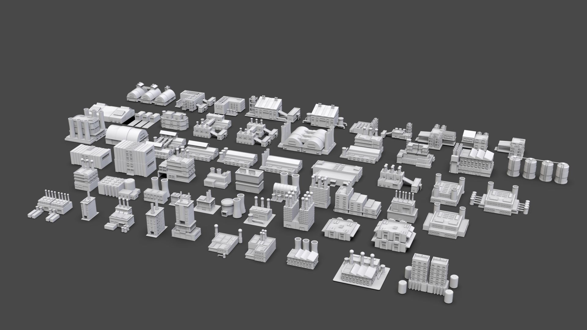 Low Poly Industrial Building Pack Of 60 -Game Ready -Untextured 3D model_6