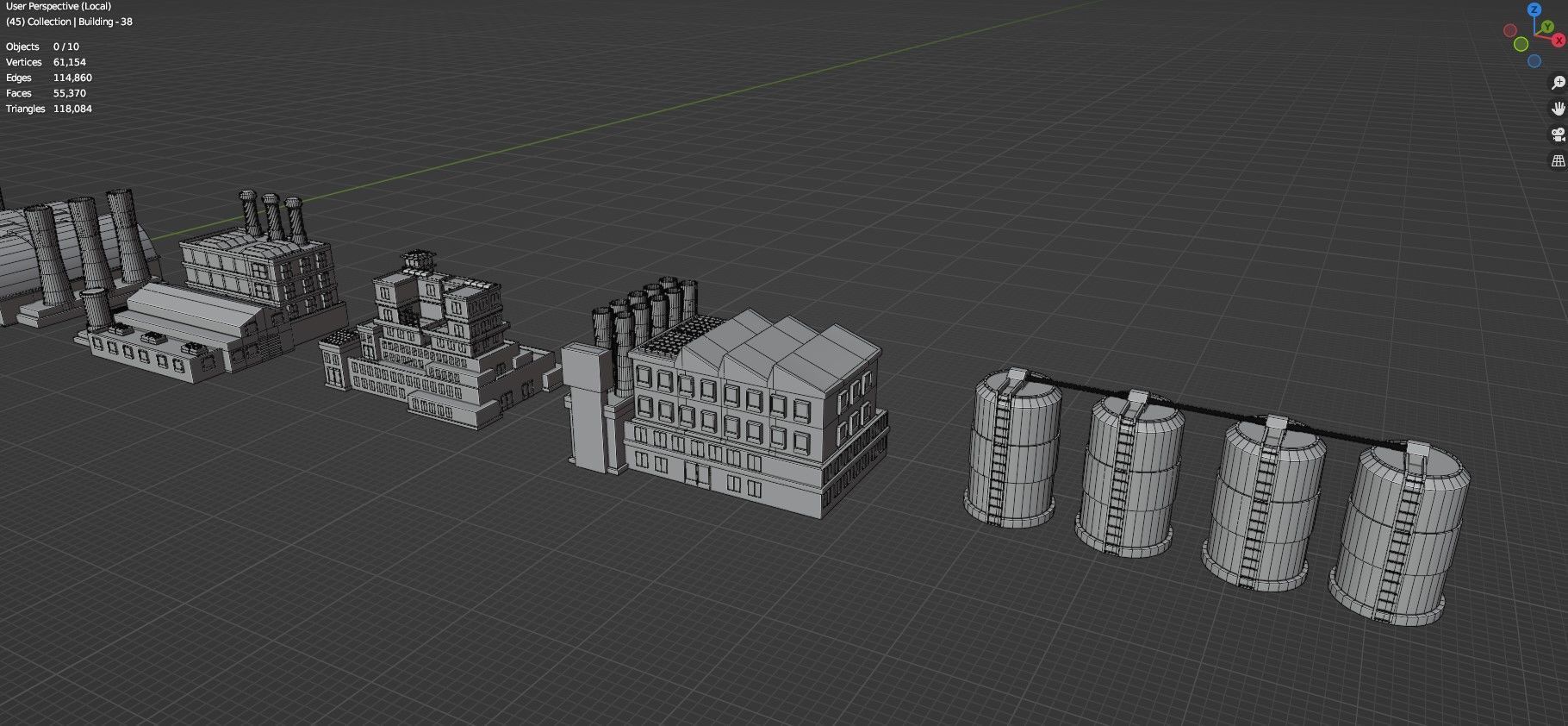 Low Poly Industrial Building Pack Of 60 -Game Ready -Untextured 3D model_37