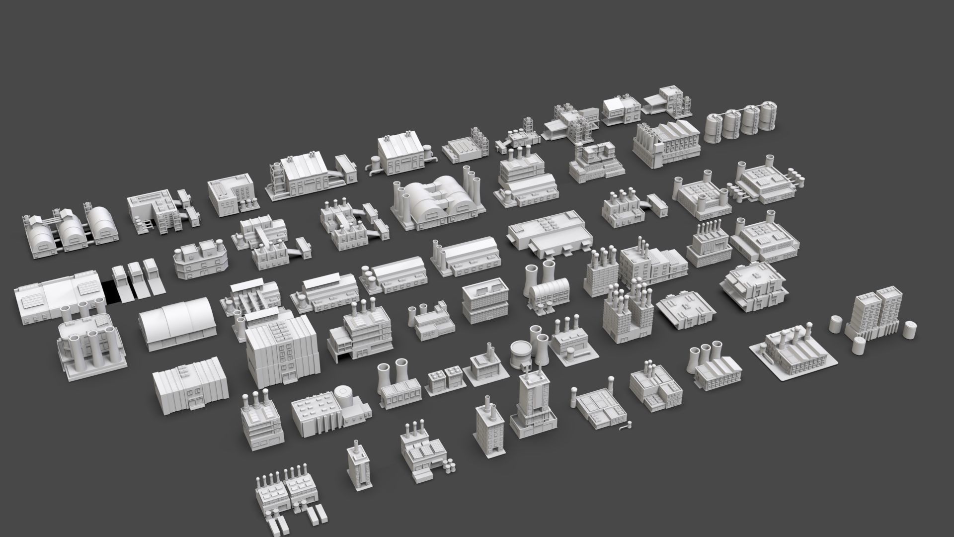 Low Poly Industrial Building Pack Of 60 -Game Ready -Untextured 3D model_5