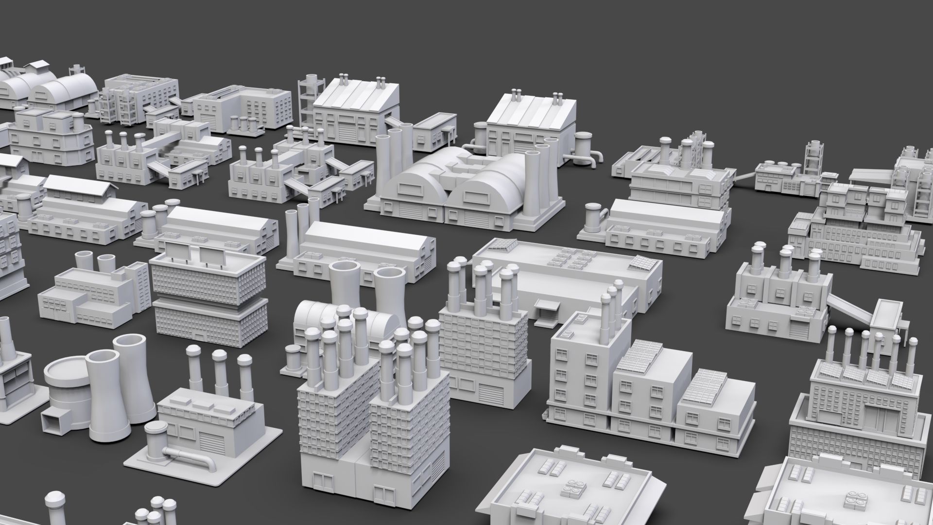 Low Poly Industrial Building Pack Of 60 -Game Ready -Untextured 3D model_8