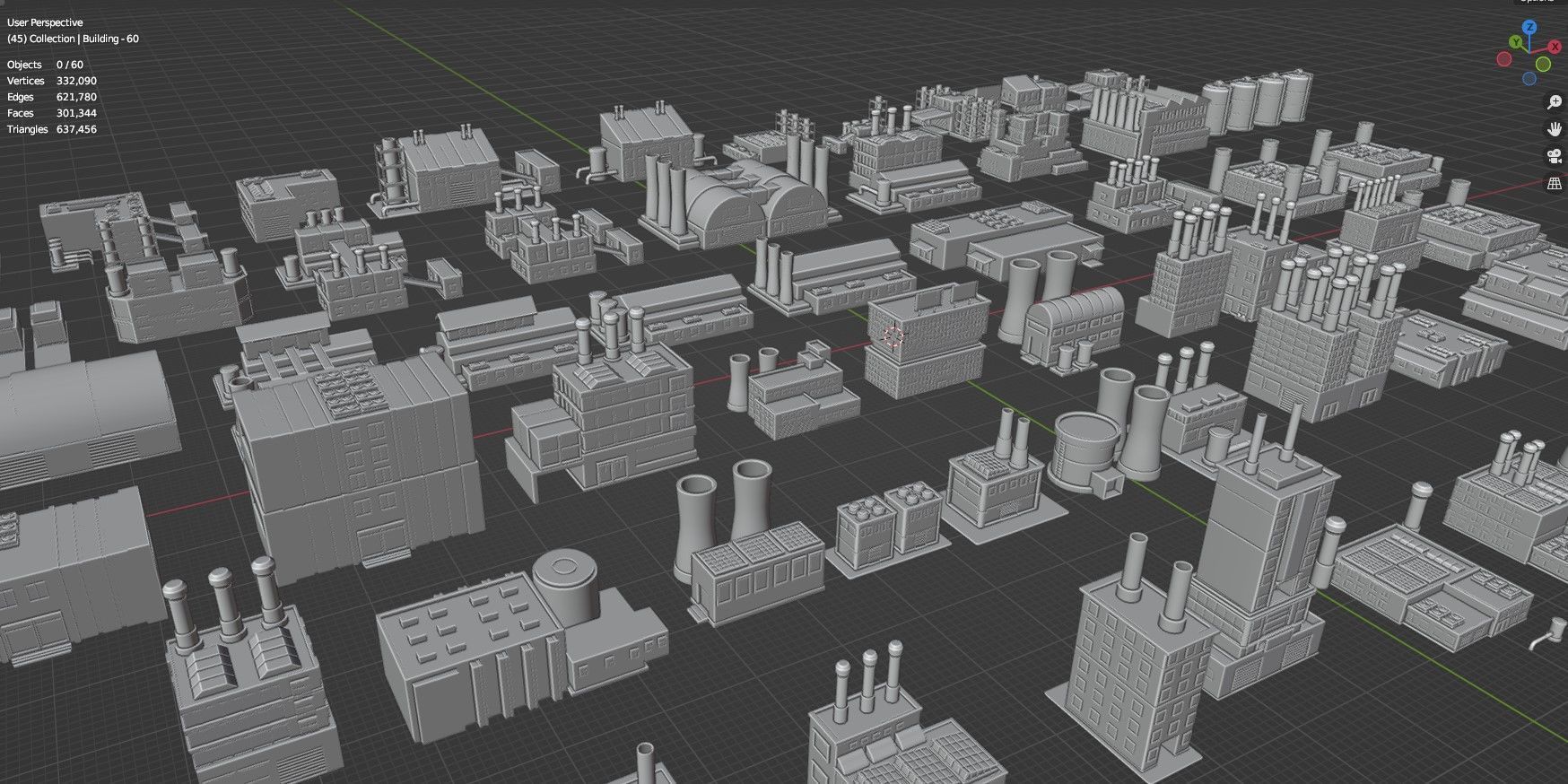 Low Poly Industrial Building Pack Of 60 -Game Ready -Untextured 3D model_62